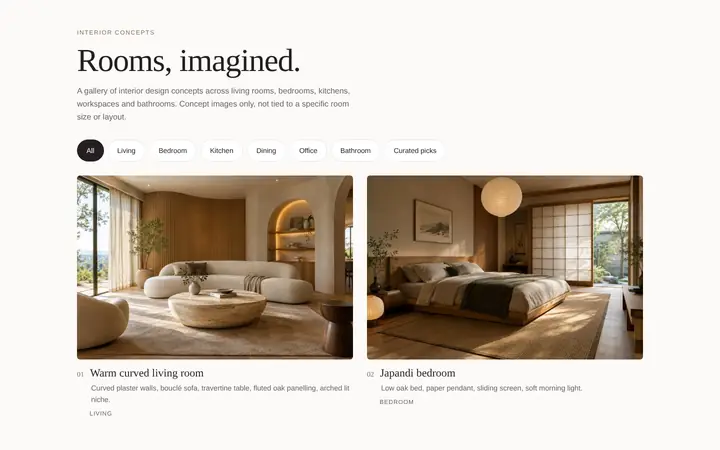 Interior Concept Gallery on a desktop screen
