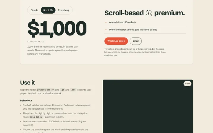 Pricing switcher component demo