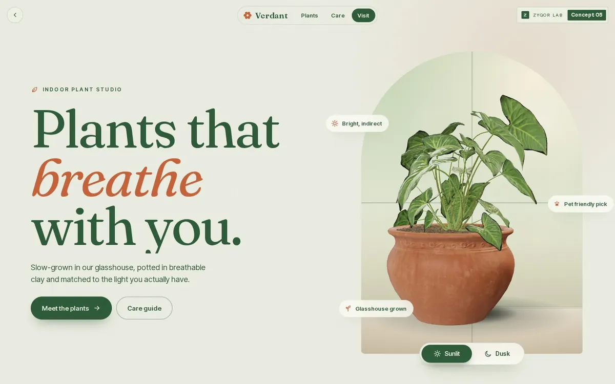 Verdant concept, first screen