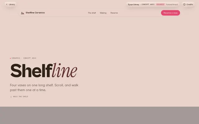 Shelfline Ceramics concept, a screenshot of its real-time 3D first screen