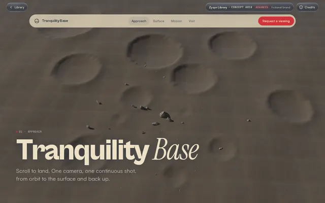 Tranquility Base concept, a screenshot of its real-time 3D first screen