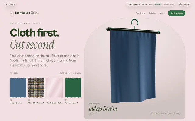 Loomhouse Tailors concept, a screenshot of its real-time 3D first screen
