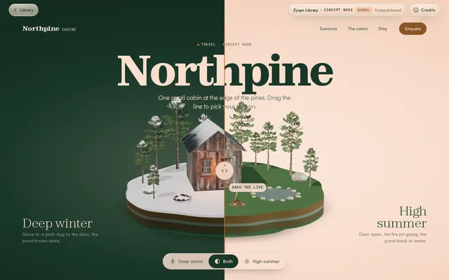 Northpine Cabins concept, a screenshot of its real-time 3D first screen