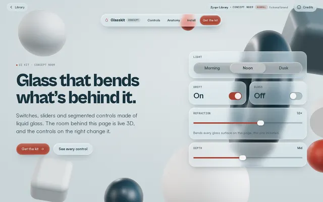 Glasskit Toggles concept, a screenshot of its real-time 3D first screen
