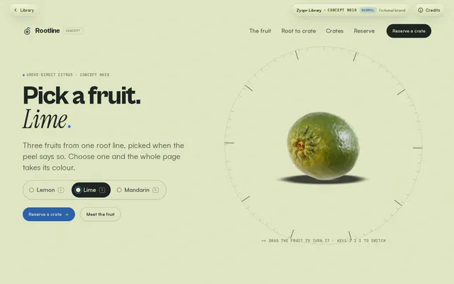 Rootline Citrus concept, a screenshot of its real-time 3D first screen